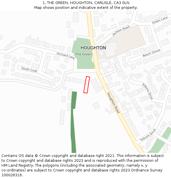 1, THE GREEN, HOUGHTON, CARLISLE, CA3 0LN: Location map and indicative extent of plot