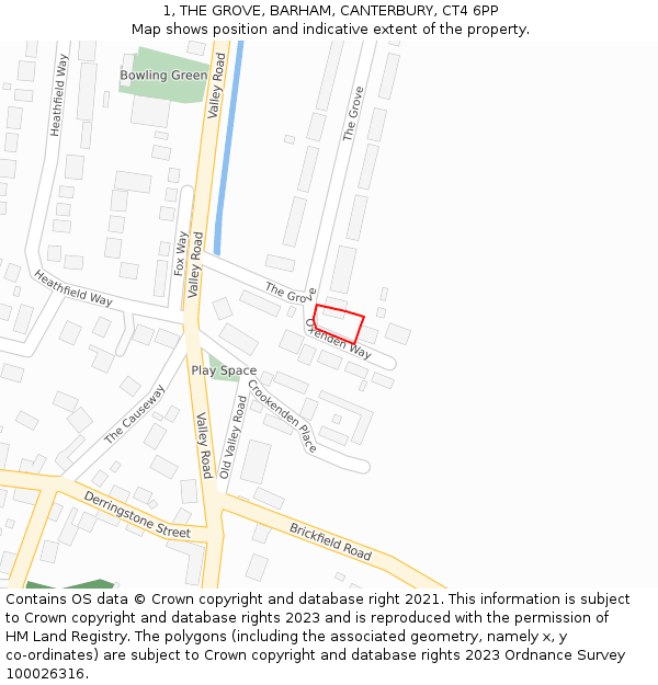 1, THE GROVE, BARHAM, CANTERBURY, CT4 6PP: Location map and indicative extent of plot