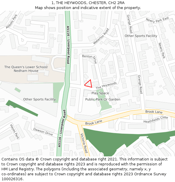 1, THE HEYWOODS, CHESTER, CH2 2RA: Location map and indicative extent of plot