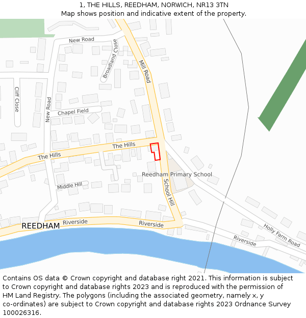 1, THE HILLS, REEDHAM, NORWICH, NR13 3TN: Location map and indicative extent of plot