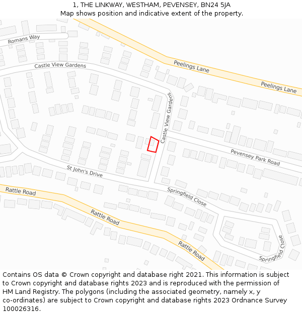 1, THE LINKWAY, WESTHAM, PEVENSEY, BN24 5JA: Location map and indicative extent of plot