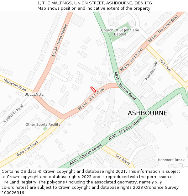 1, THE MALTINGS, UNION STREET, ASHBOURNE, DE6 1FG: Location map and indicative extent of plot