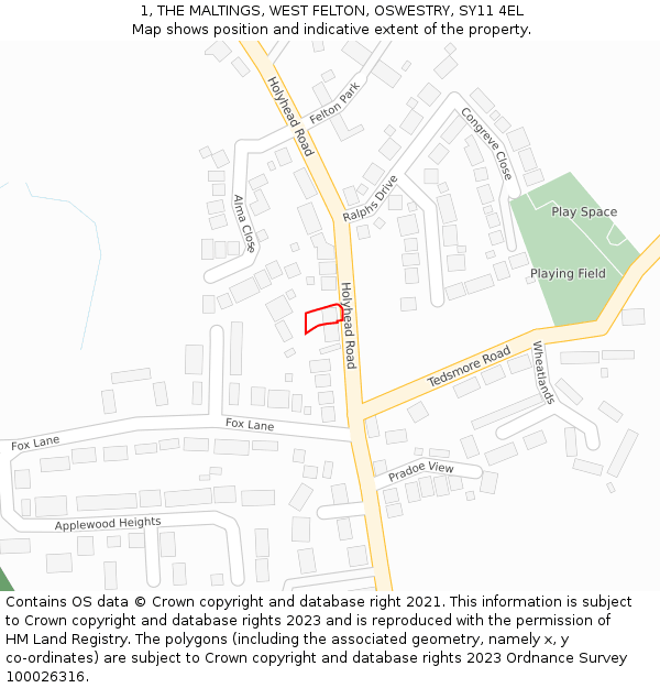 1, THE MALTINGS, WEST FELTON, OSWESTRY, SY11 4EL: Location map and indicative extent of plot