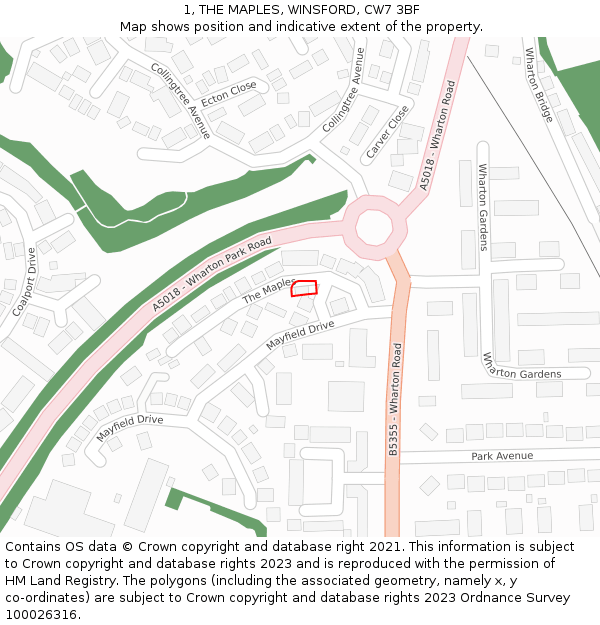 1, THE MAPLES, WINSFORD, CW7 3BF: Location map and indicative extent of plot