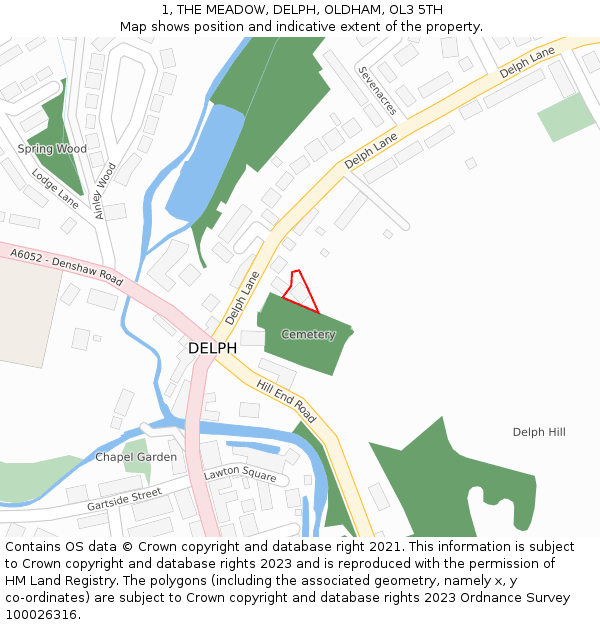 1, THE MEADOW, DELPH, OLDHAM, OL3 5TH: Location map and indicative extent of plot