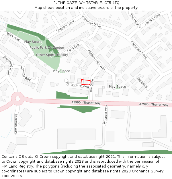 1, THE OAZE, WHITSTABLE, CT5 4TQ: Location map and indicative extent of plot