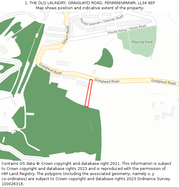 1, THE OLD LAUNDRY, GRAIGLWYD ROAD, PENMAENMAWR, LL34 6EP: Location map and indicative extent of plot