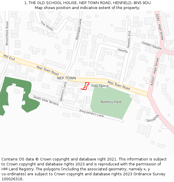 1, THE OLD SCHOOL HOUSE, NEP TOWN ROAD, HENFIELD, BN5 9DU: Location map and indicative extent of plot