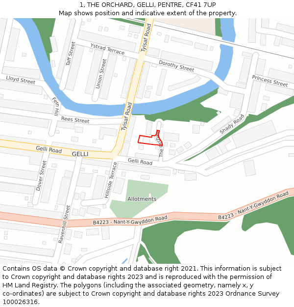 1, THE ORCHARD, GELLI, PENTRE, CF41 7UP: Location map and indicative extent of plot