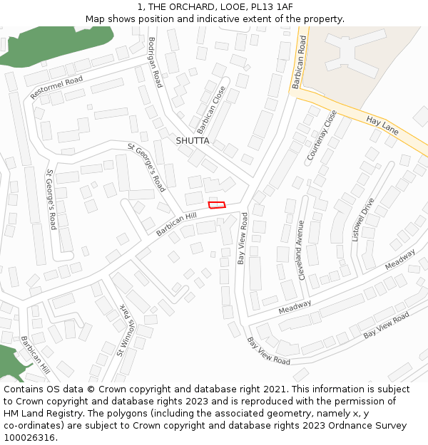1, THE ORCHARD, LOOE, PL13 1AF: Location map and indicative extent of plot