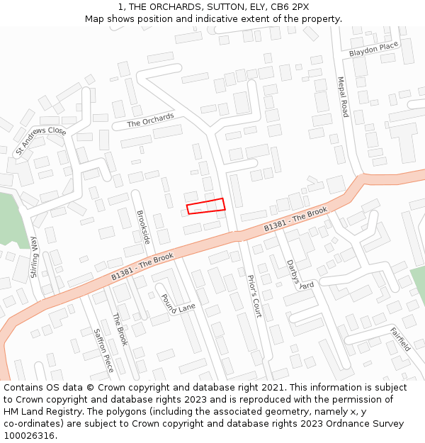 1, THE ORCHARDS, SUTTON, ELY, CB6 2PX: Location map and indicative extent of plot