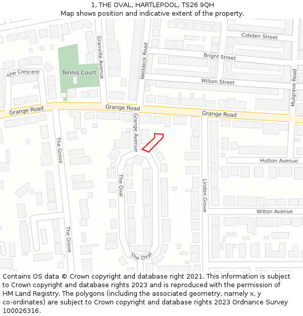 1, THE OVAL, HARTLEPOOL, TS26 9QH: Location map and indicative extent of plot