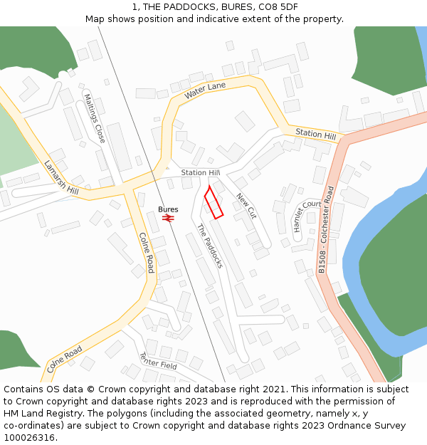 1, THE PADDOCKS, BURES, CO8 5DF: Location map and indicative extent of plot