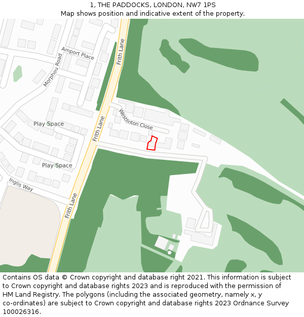 1, THE PADDOCKS, LONDON, NW7 1PS: Location map and indicative extent of plot