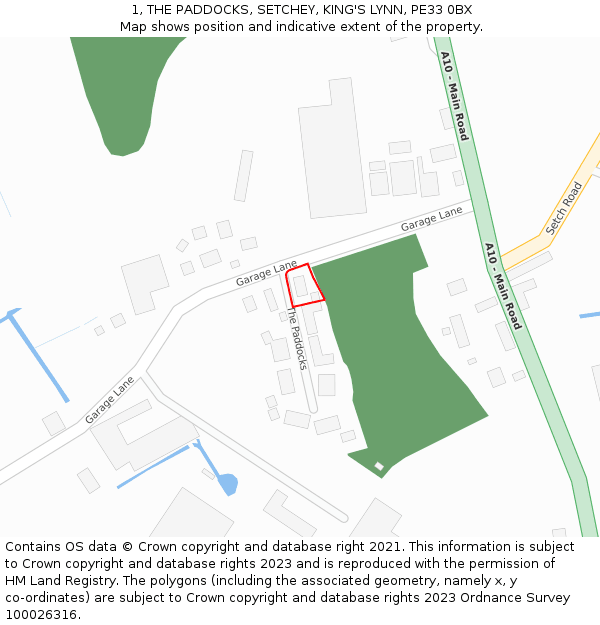 1, THE PADDOCKS, SETCHEY, KING'S LYNN, PE33 0BX: Location map and indicative extent of plot