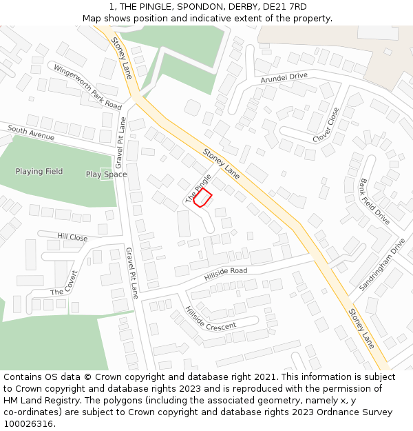 1, THE PINGLE, SPONDON, DERBY, DE21 7RD: Location map and indicative extent of plot