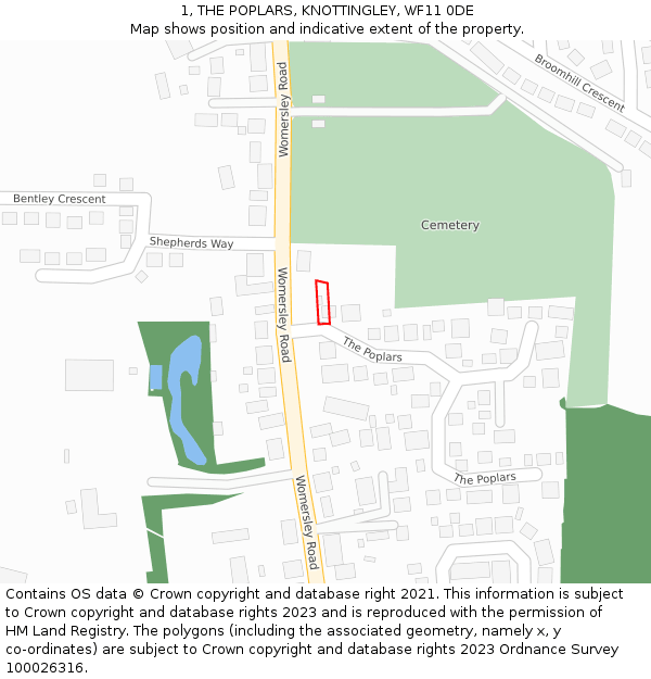 1, THE POPLARS, KNOTTINGLEY, WF11 0DE: Location map and indicative extent of plot