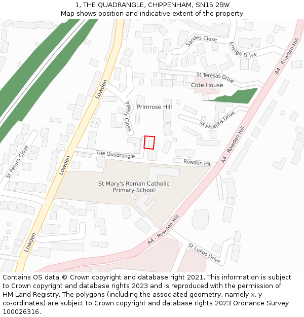 1, THE QUADRANGLE, CHIPPENHAM, SN15 2BW: Location map and indicative extent of plot