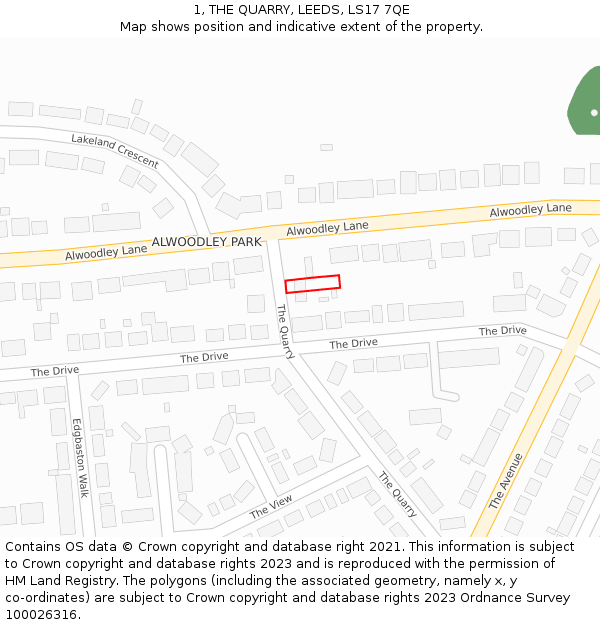 1, THE QUARRY, LEEDS, LS17 7QE: Location map and indicative extent of plot