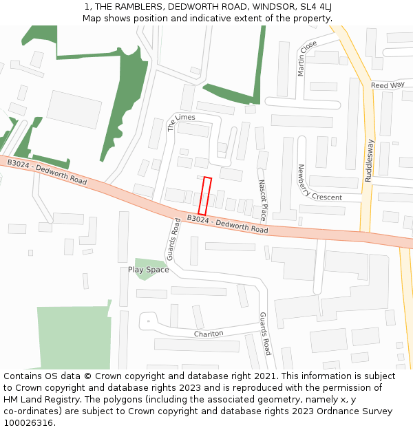 1, THE RAMBLERS, DEDWORTH ROAD, WINDSOR, SL4 4LJ: Location map and indicative extent of plot