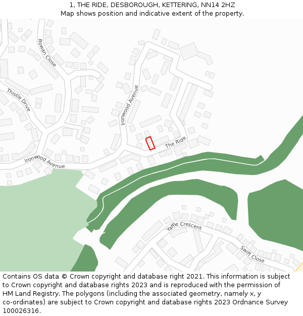 1, THE RIDE, DESBOROUGH, KETTERING, NN14 2HZ: Location map and indicative extent of plot