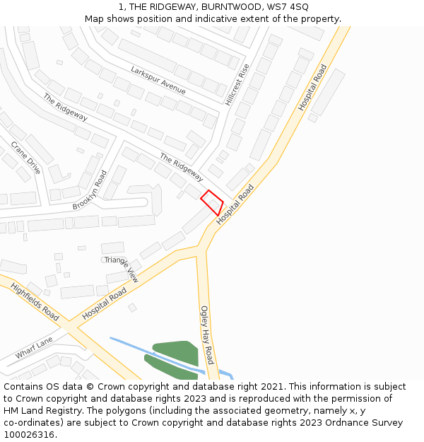 1, THE RIDGEWAY, BURNTWOOD, WS7 4SQ: Location map and indicative extent of plot