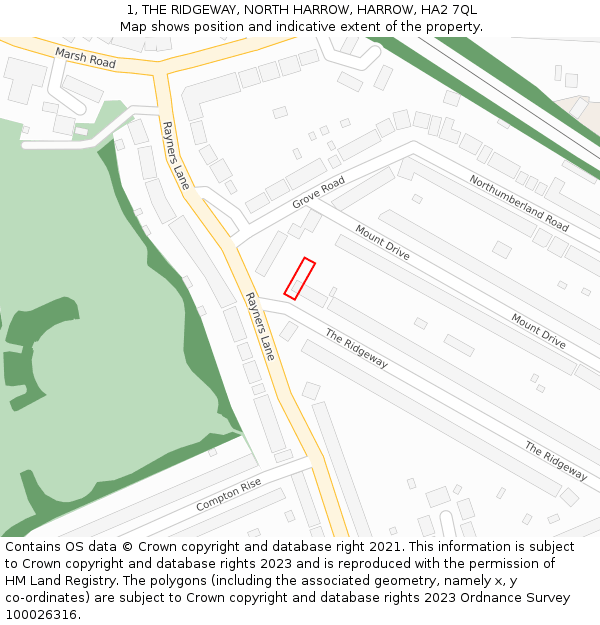 1, THE RIDGEWAY, NORTH HARROW, HARROW, HA2 7QL: Location map and indicative extent of plot