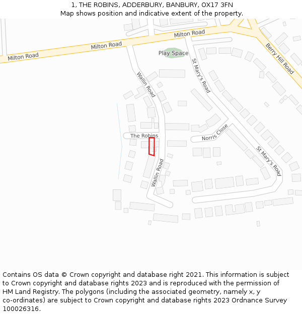 1, THE ROBINS, ADDERBURY, BANBURY, OX17 3FN: Location map and indicative extent of plot