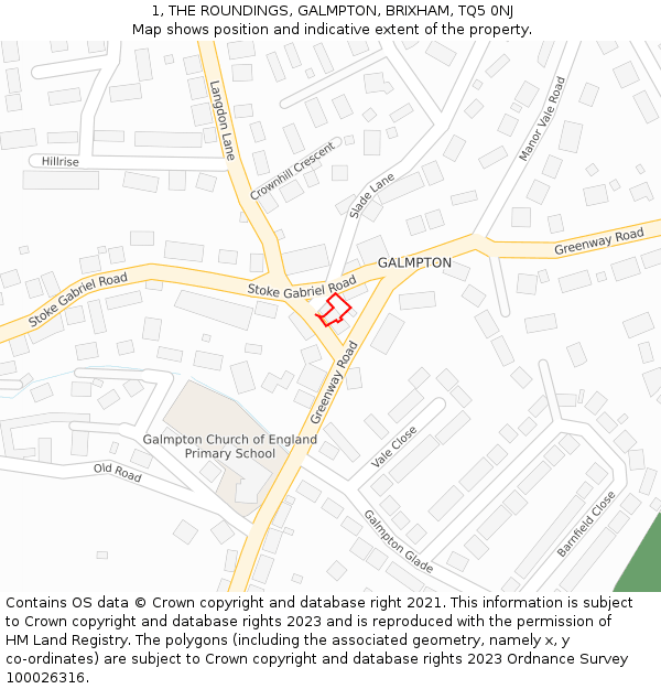 1, THE ROUNDINGS, GALMPTON, BRIXHAM, TQ5 0NJ: Location map and indicative extent of plot