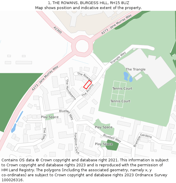 1, THE ROWANS, BURGESS HILL, RH15 8UZ: Location map and indicative extent of plot