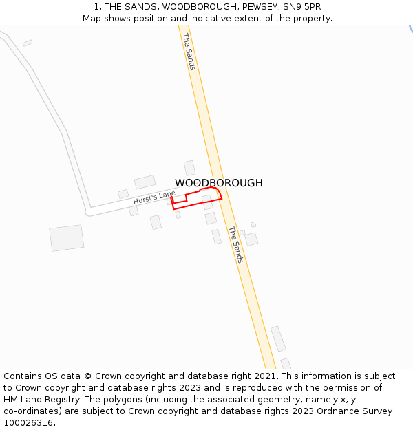 1, THE SANDS, WOODBOROUGH, PEWSEY, SN9 5PR: Location map and indicative extent of plot