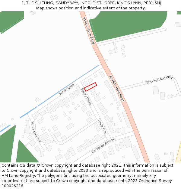 1, THE SHIELING, SANDY WAY, INGOLDISTHORPE, KING'S LYNN, PE31 6NJ: Location map and indicative extent of plot