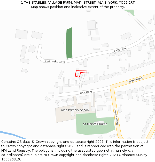 1 THE STABLES, VILLAGE FARM, MAIN STREET, ALNE, YORK, YO61 1RT: Location map and indicative extent of plot