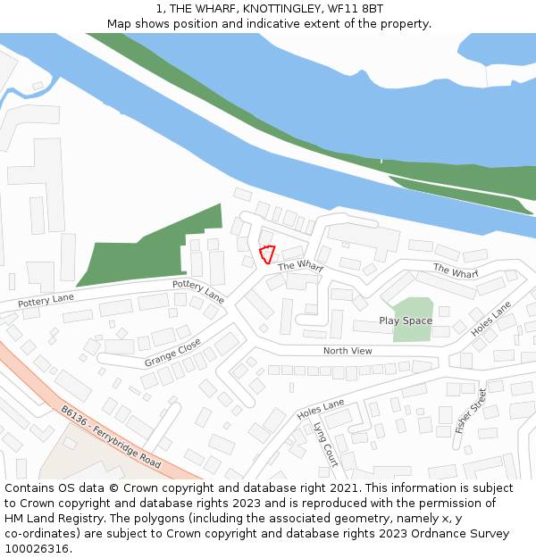 1, THE WHARF, KNOTTINGLEY, WF11 8BT: Location map and indicative extent of plot