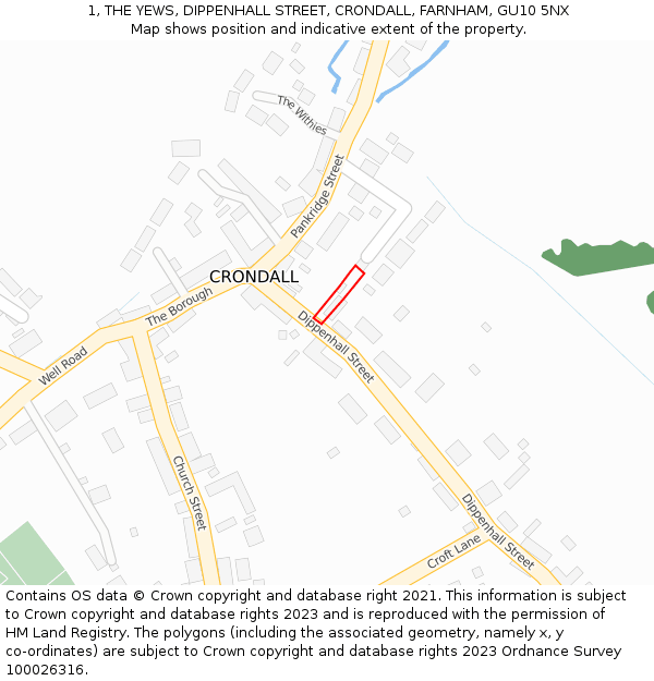 1, THE YEWS, DIPPENHALL STREET, CRONDALL, FARNHAM, GU10 5NX: Location map and indicative extent of plot