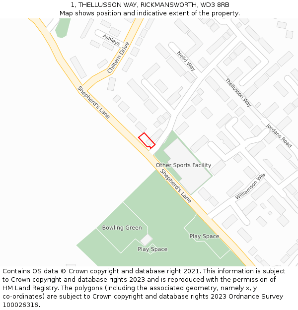 1, THELLUSSON WAY, RICKMANSWORTH, WD3 8RB: Location map and indicative extent of plot