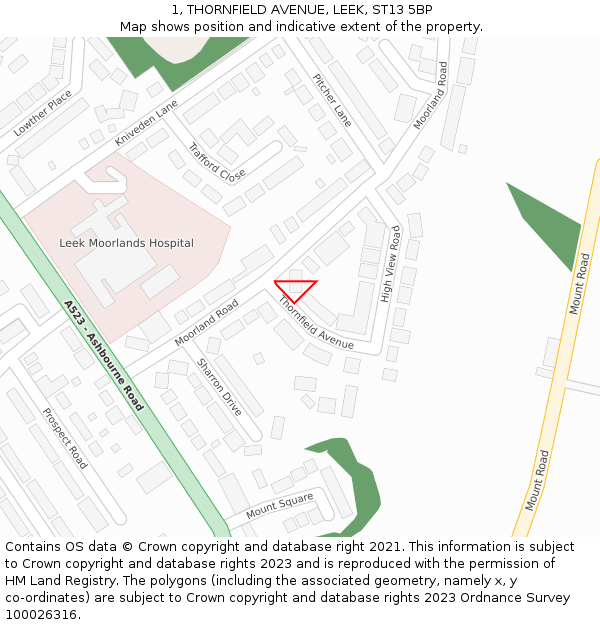 1, THORNFIELD AVENUE, LEEK, ST13 5BP: Location map and indicative extent of plot