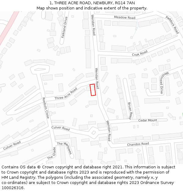 1, THREE ACRE ROAD, NEWBURY, RG14 7AN: Location map and indicative extent of plot