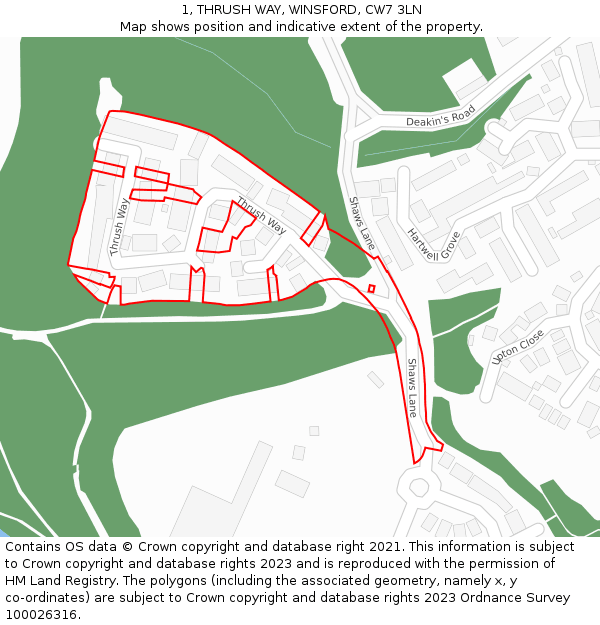 1, THRUSH WAY, WINSFORD, CW7 3LN: Location map and indicative extent of plot