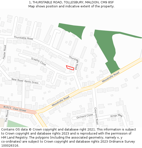 1, THURSTABLE ROAD, TOLLESBURY, MALDON, CM9 8SF: Location map and indicative extent of plot