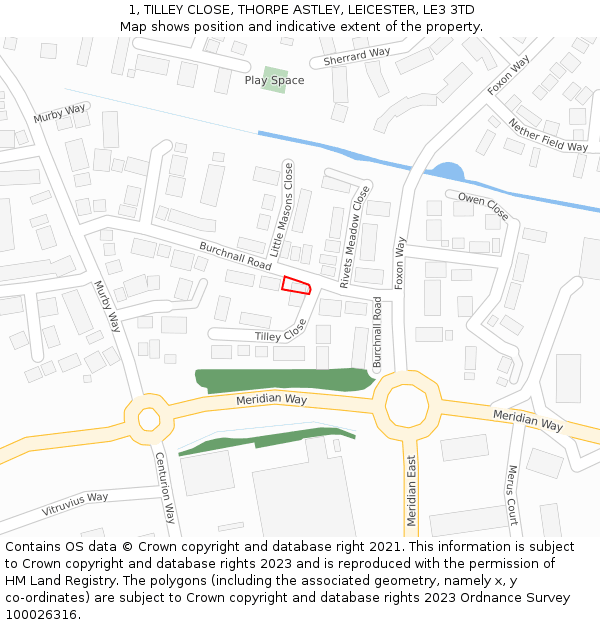 1, TILLEY CLOSE, THORPE ASTLEY, LEICESTER, LE3 3TD: Location map and indicative extent of plot