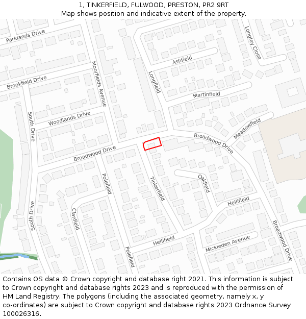 1, TINKERFIELD, FULWOOD, PRESTON, PR2 9RT: Location map and indicative extent of plot