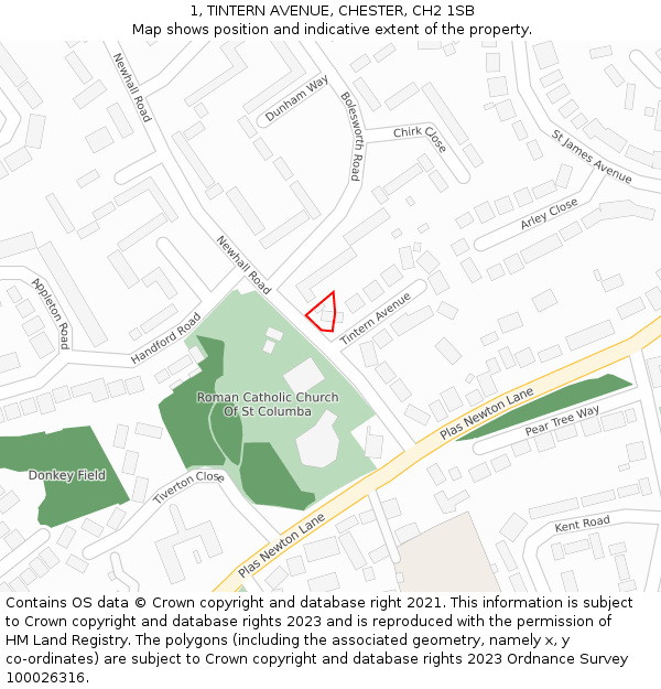 1, TINTERN AVENUE, CHESTER, CH2 1SB: Location map and indicative extent of plot