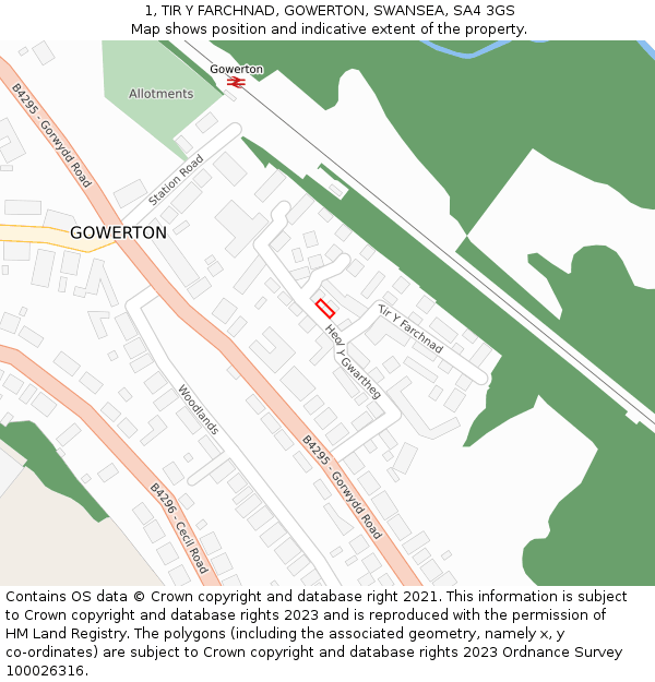 1, TIR Y FARCHNAD, GOWERTON, SWANSEA, SA4 3GS: Location map and indicative extent of plot