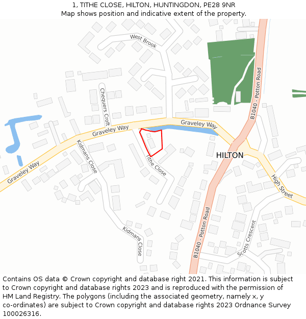 1, TITHE CLOSE, HILTON, HUNTINGDON, PE28 9NR: Location map and indicative extent of plot