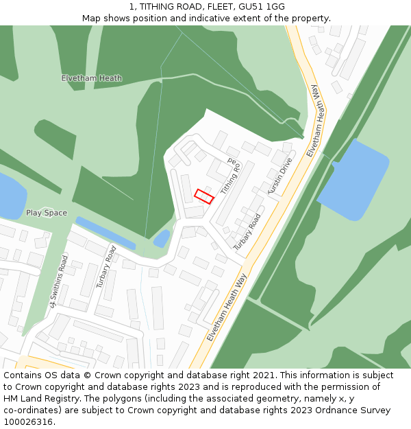 1, TITHING ROAD, FLEET, GU51 1GG: Location map and indicative extent of plot