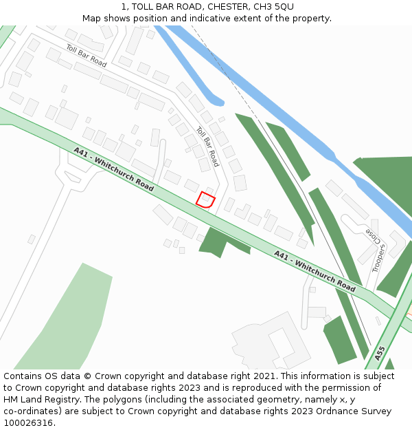 1, TOLL BAR ROAD, CHESTER, CH3 5QU: Location map and indicative extent of plot