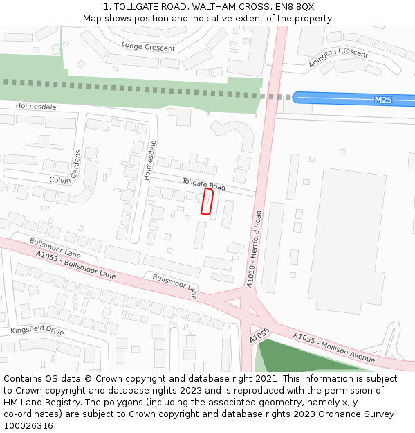 1, TOLLGATE ROAD, WALTHAM CROSS, EN8 8QX: Location map and indicative extent of plot