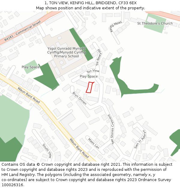 1, TON VIEW, KENFIG HILL, BRIDGEND, CF33 6EX: Location map and indicative extent of plot