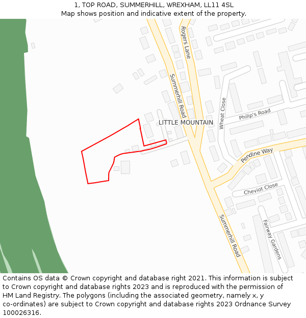 1, TOP ROAD, SUMMERHILL, WREXHAM, LL11 4SL: Location map and indicative extent of plot